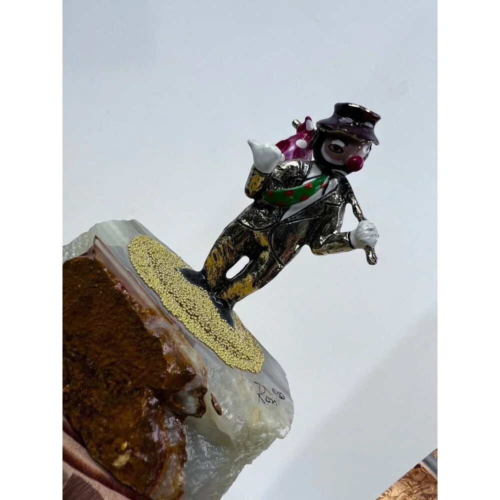 Handcrafted Metal Hobo Clown Figurine Stone Base 24K Gold Detailing '83 Ron Lee - Picture 2 of 10